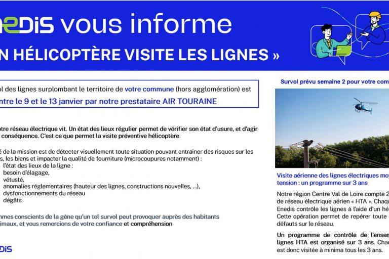 Information ENEDIS : Survol des lignes du 09 au 13 janvier 2023